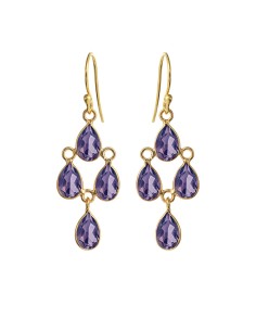 SUSANNE FRIIS BJØRNER | Ørering  forgyldt sølv, chandelier af 4 små facet dråber ametyst