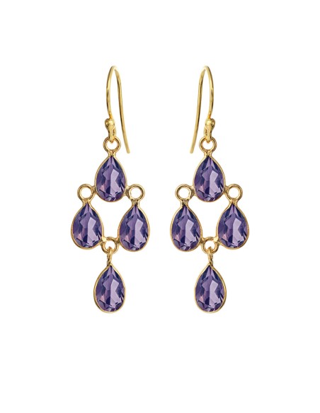 SUSANNE FRIIS BJØRNER | Ørering  forgyldt sølv, chandelier af 4 små facet dråber ametyst