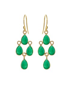 SUSANNE FRIIS BJØRNER | Øreringe  forgyldt sølv, chandelier af 4 små facet dråber grøn agat