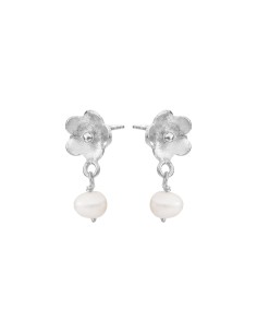 Susanne Friis Bjørner | Ørestikker sølv, 7 mm blomst med lille hvid ferskvandsperle