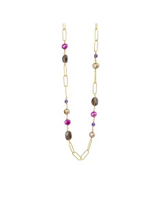 SUSANNE FRIIS BJØRNER | Halskæde forgyldt med ametyst, farvede ferskvandsperler, røgkvarts