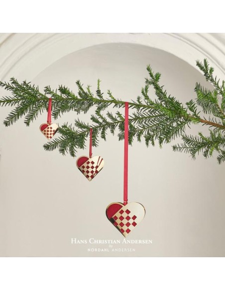 H.C. ANDERSEN JULEPYNT - Julehjerte M 10 cm flettet - forgyldt