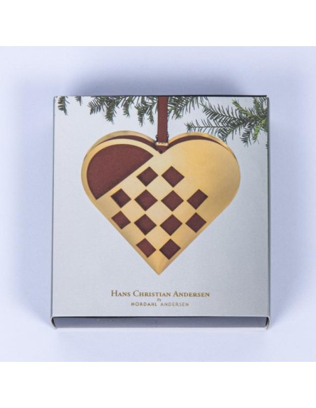 H.C. ANDERSEN JULEPYNT - Julehjerte M 10 cm flettet - forgyldt