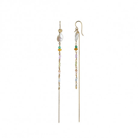 STINE A PETIT GEMSTONES AND BAROQUE PEARL EARRING GOLD WITH LONG CHAIN - SORBET MIX