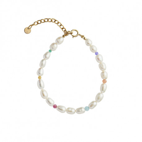 STINE A WHITE PEARLS AND CANDY STONES BRACELET GOLD