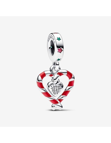 PANDORA | Double Candy Cane Heart Christmas Charm med vedhæng PANDORA | Double Candy Cane Heart Christmas Charm med vedhæng
