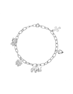 LUND COPENHAGEN | Armbånd med bamse, kløver, elefant, hjerte og kors 16-17-18 cm 925