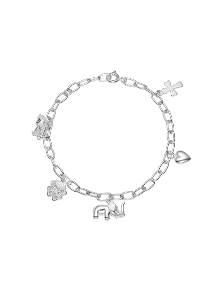 LUND COPENHAGEN | Armbånd med bamse, kløver, elefant, hjerte og kors 16-17-18 cm 925