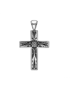 LUND COPENHAGEN | Vedhæng kors med mønster oxyderet 925