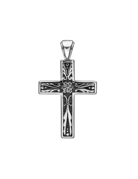 LUND COPENHAGEN | Vedhæng kors med mønster oxyderet 925