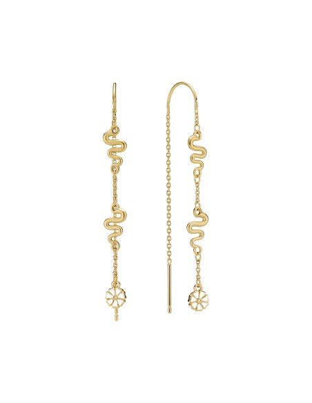 LUND COPENHAGEN | Marguerit ørehænger bølge 1x5 mm 24kt forgyldt hvid emajle 925