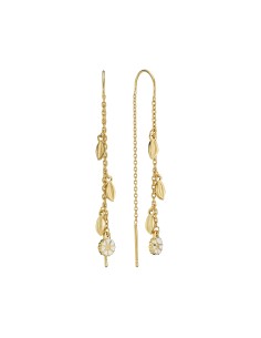 LUND COPENHAGEN | Marguerit ørehænger 5mm med blade 24kt forgyldt hvid emalje 925