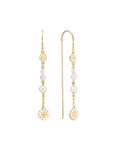 LUND COPENHAGEN | Marguerit ørehænger 1x5mm og 1x7,5mm 3stk ferskvandsperle 24 kt forgyldt hvid emajle 925