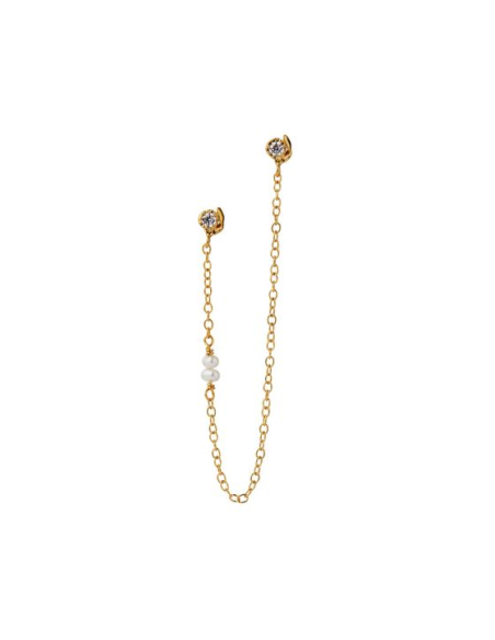 STINE A | TWIN FLOW EARRING WITH STONES, CHAIN & PEARLS - SINGLE STINE A | TWIN FLOW EARRING WITH STONES, CHAIN & PEARLS - SINGLE