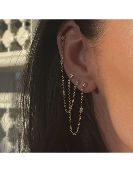 STINE A | TWIN FLOW EARRING WITH STONES, CHAIN & PEARLS - SINGLE STINE A | TWIN FLOW EARRING WITH STONES, CHAIN & PEARLS - SINGLE