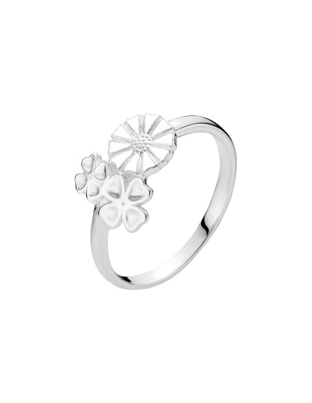 LUND COPENHAGEN | Marguerit ring 7,5 mm firkløver hvid emajle 925