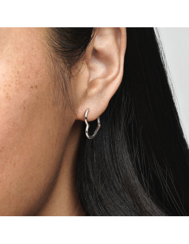 PANDORA | Small asymmetric heart sterling silver hoop earrings