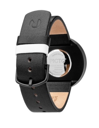 PICTO | HVID URSKIVE / SORT LÆDERREM 40 mm