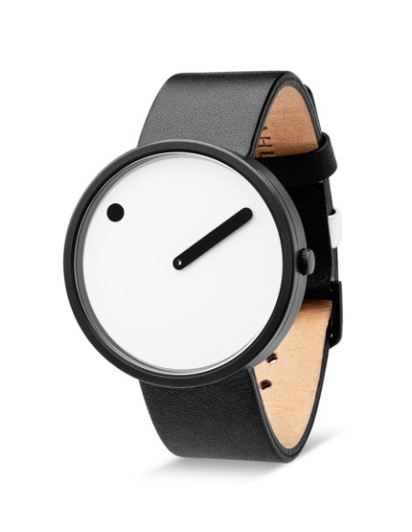 PICTO | HVID URSKIVE / SORT LÆDERREM 40 mm PICTO | HVID URSKIVE / SORT LÆDERREM 40 mm