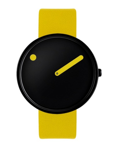 PICTO | 40 MM / SORT URSKIVE / KANARIEGUL LÆDERREM PICTO | 40 MM / SORT URSKIVE / KANARIEGUL LÆDERREM