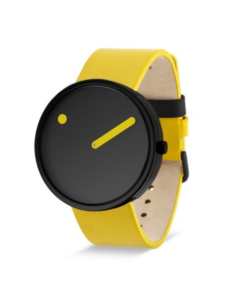 PICTO | 40 MM / SORT URSKIVE / KANARIEGUL LÆDERREM PICTO | 40 MM / SORT URSKIVE / KANARIEGUL LÆDERREM