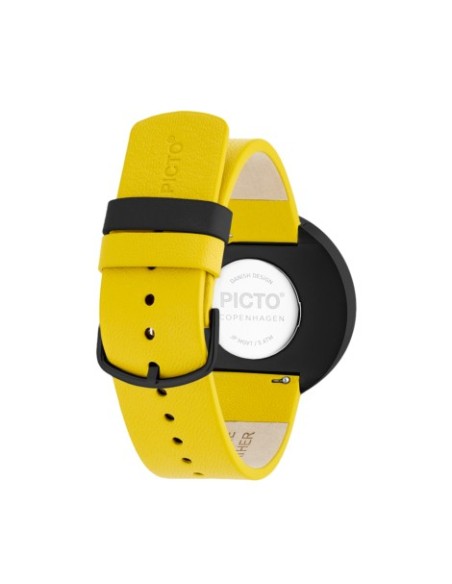 PICTO | 40 MM / SORT URSKIVE / KANARIEGUL LÆDERREM PICTO | 40 MM / SORT URSKIVE / KANARIEGUL LÆDERREM