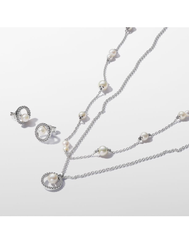 PANDORA | Ørestikker med Behandlet Ferskvandskulturperle og Pavé Halo