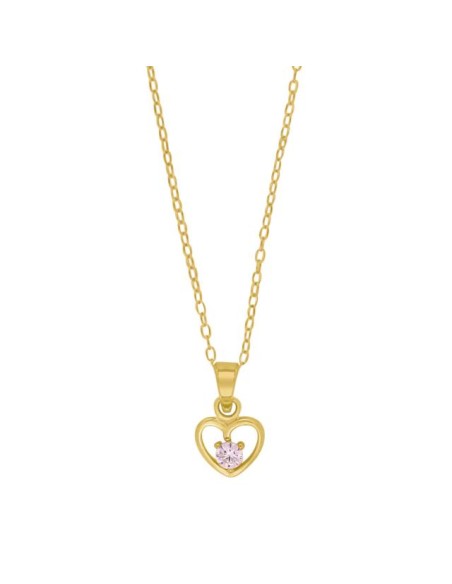 NOA KIDS JEWELLERY | Forg. sølvvedhæng hjerte m/lyserød cz inkl. kæde