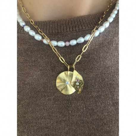 STINE A WHITE PEARLS AND CANDY STONES NECKLACE GOLD