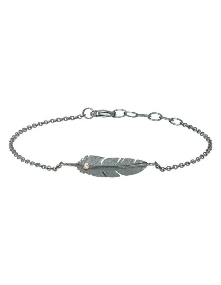 HEIRING | ARMBÅND MED LILLE FJER OG BRILLANT OXIDERET