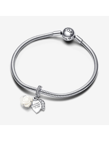 PANDORA | Hvid Rose i Blomst Dobbelt Charm med vedhæng PANDORA | Hvid Rose i Blomst Dobbelt Charm med vedhæng