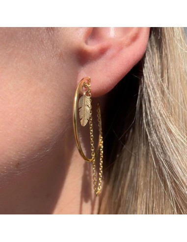 HEIRING | CREOL 25MM MED FJER OG KÆDER FORGYLDT