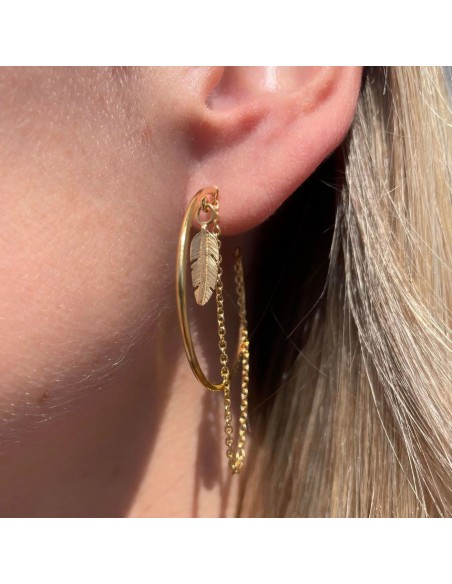 HEIRING | CREOL 33MM MED FJER OG KÆDER FORGYLDT HEIRING | CREOL 33MM MED FJER OG KÆDER FORGYLDT