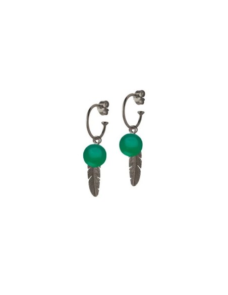 HEIRING | CREOL MED GRØN AGAT OG FJER OXIDERET HEIRING | CREOL MED GRØN AGAT OG FJER OXIDERET