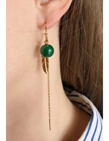 HEIRING | CREOL MED GRØN AGAT, FJER OG KÆDE FORGYLDT