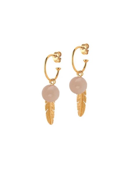 HEIRING | CREOL MED PEACH MÅNESTEN OG FJER FORGYLDT HEIRING | CREOL MED PEACH MÅNESTEN OG FJER FORGYLDT