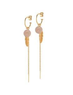 HEIRING | CREOL MED PEACH MÅNESTEN, FJER OG KÆDE FORGYLDT