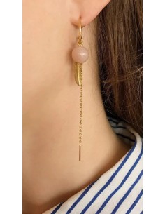 HEIRING | CREOL MED PEACH MÅNESTEN, FJER OG KÆDE FORGYLDT 2