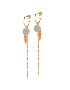 HEIRING | CREOL MED GRÅ MÅNESTEN, FJER OG KÆDE FORGYLDT