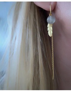 HEIRING | CREOL MED GRÅ MÅNESTEN, FJER OG KÆDE FORGYLDT 2