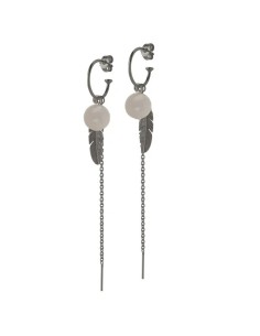 HEIRING | CREOL MED GRÅ MÅNESTEN, FJER OG KÆDE OXIDERET