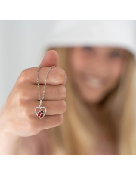 NOA KIDS JEWELLERY | Rhod. sølvvedhæng hjerte m/mariehøne inkl. kæde