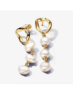 Pandora | Drop-øreringe med organisk formede cirkler og barok-behandlede ferskvandskulturperler