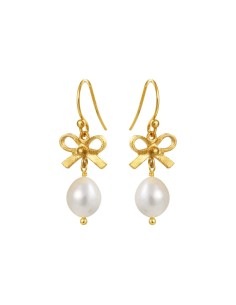SUSANNE FRIIS BJØRNER | Ørebøjle forgyldt sølv med sløjfe og hvid ferskvandsperle
