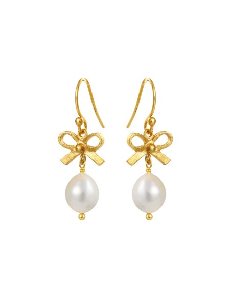 SUSANNE FRIIS BJØRNER | Ørebøjle forgyldt sølv med sløjfe og hvid ferskvandsperle