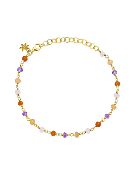 SUSANNE FRIIS BJØRNER | Forgyldt armmbånd med facetsleben ametyst, karneol, ferskenfarvet månesten, rosakvarts