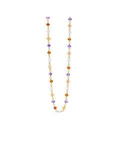 SUSANNE FRIIS BJØRNER | Forgyldt halskæde med facetsleben ametyst, karneol, ferskenfarvet månesten, rosakvarts