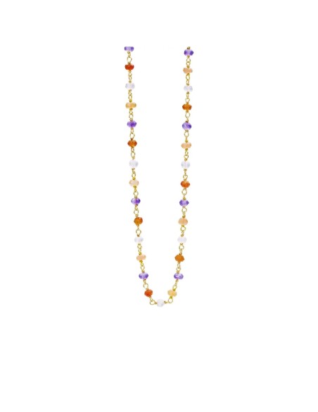 SUSANNE FRIIS BJØRNER | Forgyldt halskæde med facetsleben ametyst, karneol, ferskenfarvet månesten, rosakvarts