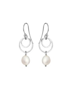 SUSANNE FRIIS BJØRNER | Ørebøjle sølv med cirkler og hvid ferskvandsperle