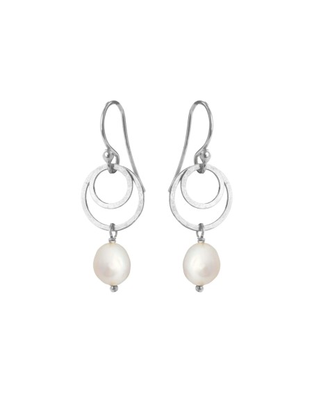 SUSANNE FRIIS BJØRNER | Ørebøjle sølv med cirkler og hvid ferskvandsperle